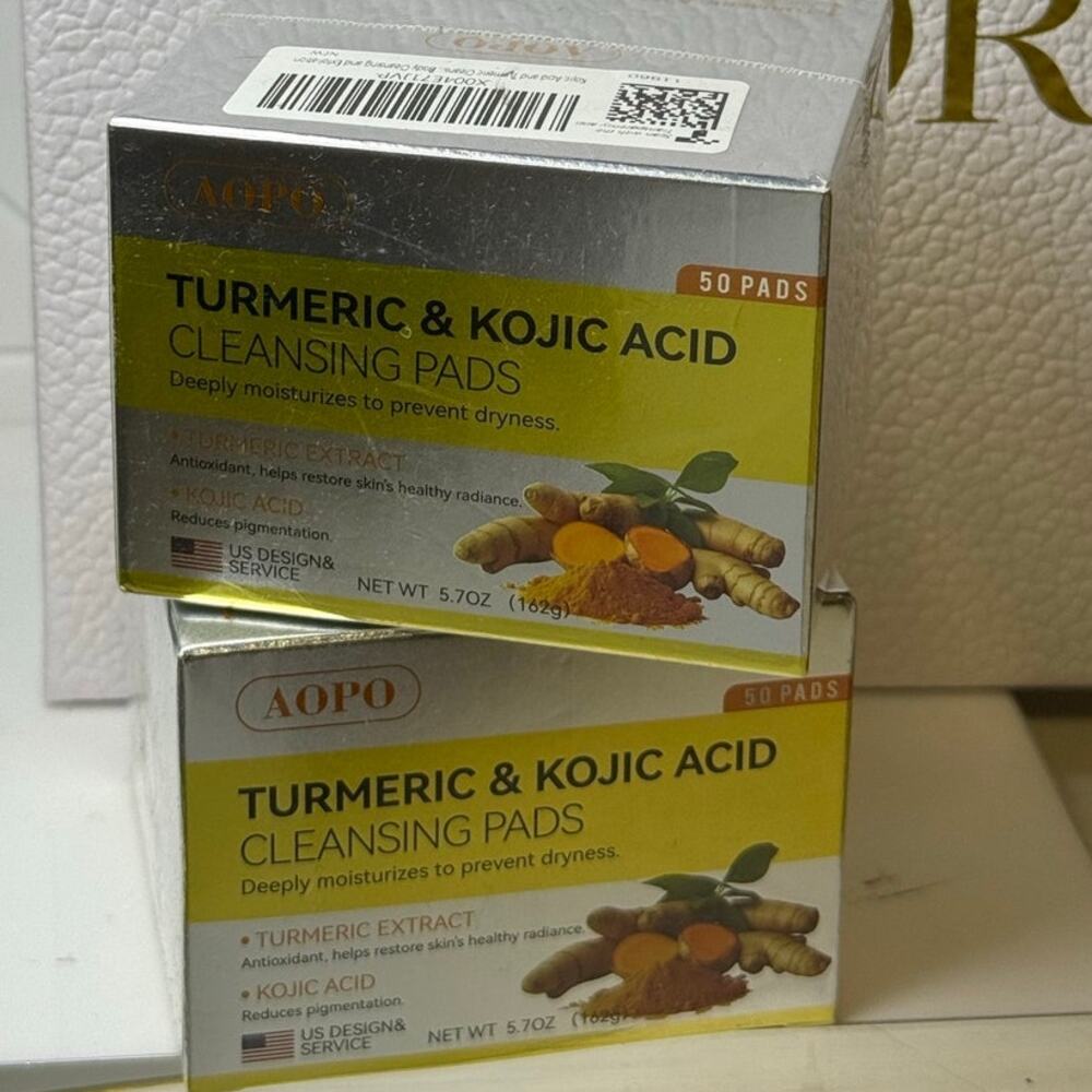 AOPO Turmeric & Kojic acid Cleansing Pads -TWO Pc Set -50 Count each- NEW/SEALED